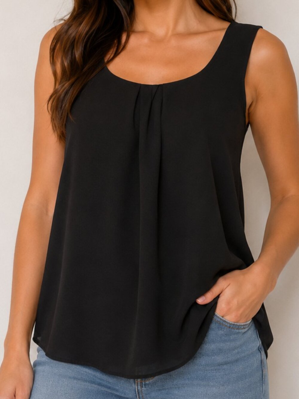 RW & CO Sleeveless Pleated Blouse – Black – Size XS